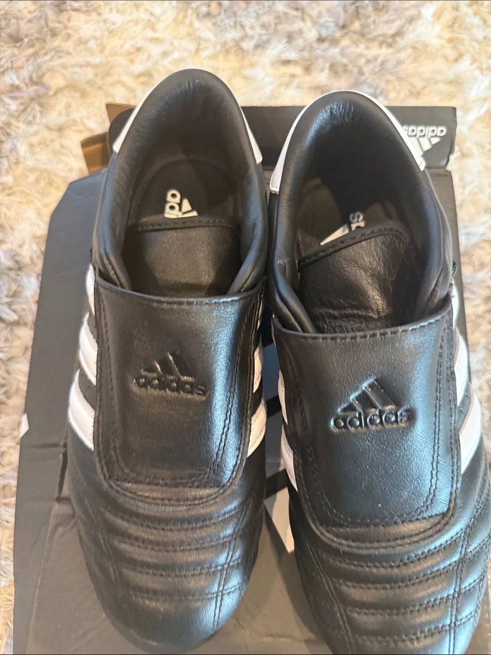 adidas Men’s Black Leather Sneakers with White Stripes